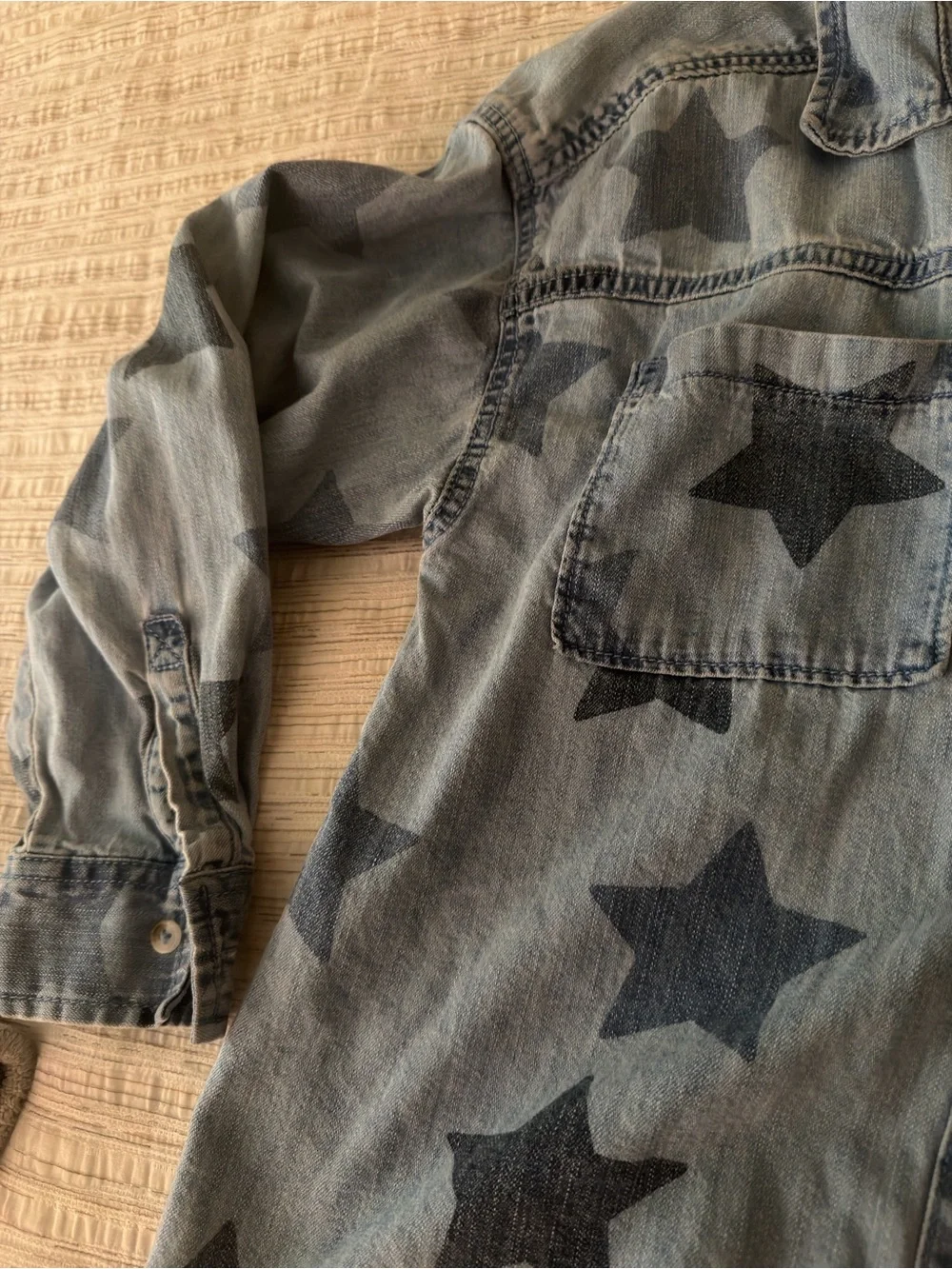 Girls Denim Star Button-Up Shirt - Light Blue
